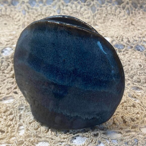 Vintage Handcrafted Ceramic Vase Signed Blue Glaze Small Decorative Pottery for - Picture 1 of 6